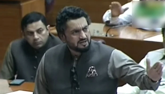 PTI MNA Shehryar Afridi speaks on the floor of the National Assembly, on June 23, 2024. — Screengrab/GeoNews