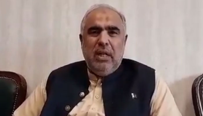 PTI leader Asad Qaiser speaks in this still taken from a video. — X/@AsadQaiserPTI