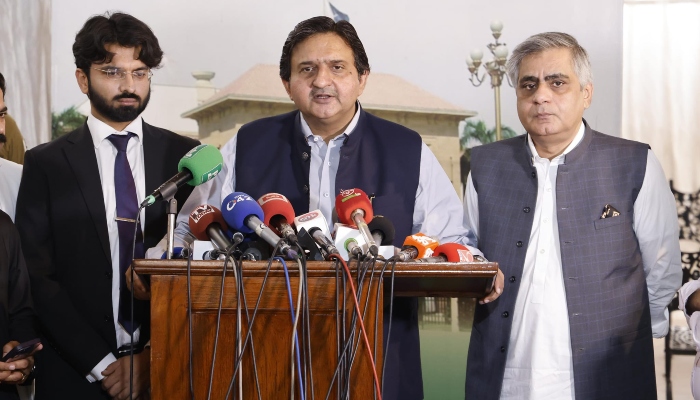 Punjab Assembly Speaker Malik Ahmad addressing media in Lahore on June 24, 2024. —Facebook/ @MalikMAhmadKhan