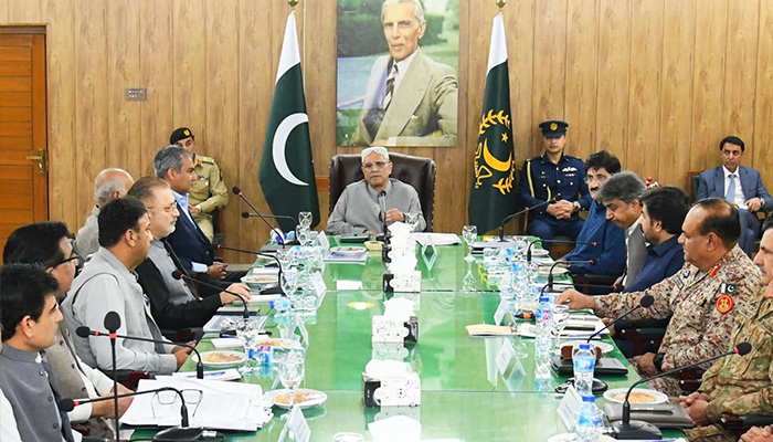 President Asif Ali Zardari chairs the meeting on law and order situation in Sindh during his visit to Sukkur, June 24, 2024. — PID