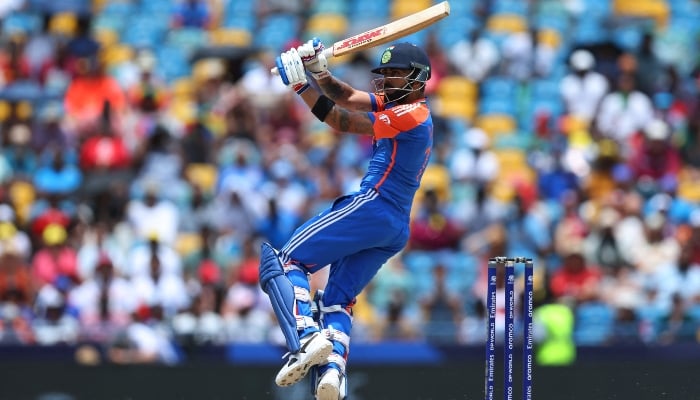 Indias Virat Kohli hits a four in the ICC Twenty20 World Cup 2024 final match between India and South Africa at Kensington Oval in Bridgetown, Barbados, on June 29, 2024. —Reuters
