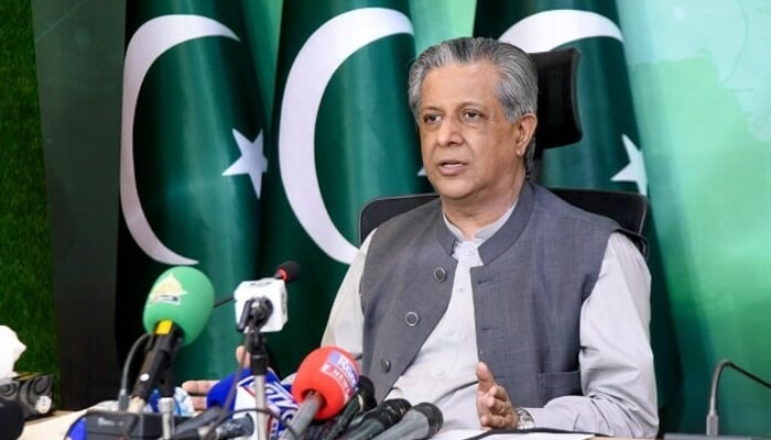 Law Minister Azam Nazeer Tarar addresses a press conference in Islamabad. — PID/File
