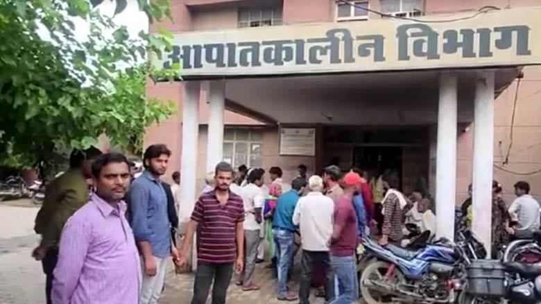 Crowd gathers outside emergency department at Etah hospital after stampede killed dozens during a religious gathering in India’s Hathras district on July 2, 2024. — Screengrab via Reuters