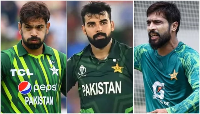 (Left to right) Pakistan’s right-arm fast Haris Rauf, all-rounder Shadab Khan and left-arm pacer Mohammad Amir. — AFP