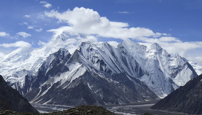 A view of snow-capped mountains and glaciers from the Concordia camping site in the Karakoram range of Pakistans northern Gilgit mountain. — AFP/File
