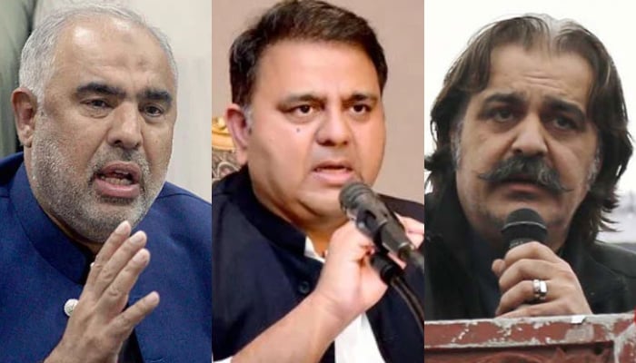 (From left to right) Senior PTI leader Asad Qasier, ex-federal minister Fawad Chaudhry and KP CM Ali Amin Gandapur. — APP/PID/PPI/File
