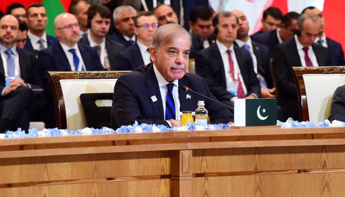 Prime Minister Shehbaz Sharif addressing the SCO summit in Astana, Kazakhstan, on July 4, 2024. — PMs Office