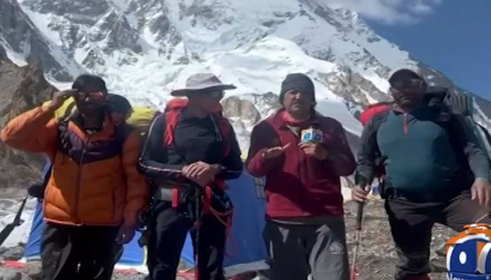 Mountaineers at Camp-1 of K2 speak to Geo News on July 4, 2024. — Screengrab/GeoNews