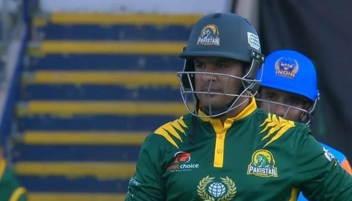 Pakistan Champions batter Sharjeel Khan in action during World Championship of Legends (WCL) 2024 match against India Champions on July 6, 2024. — Screengrab via Geo Super