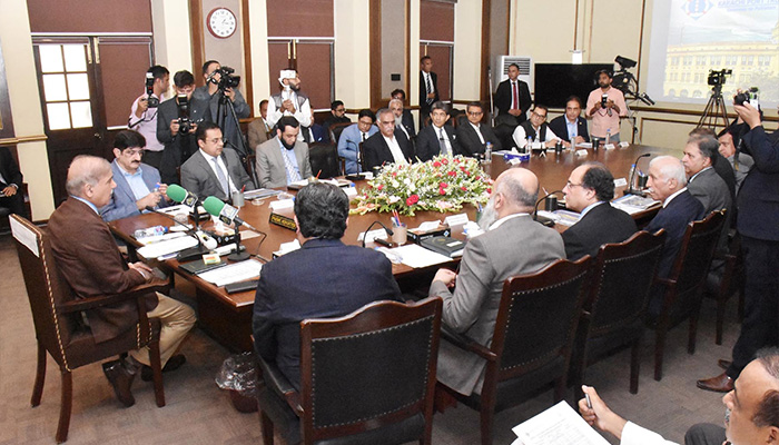 Prime Minister Shehbaz Sharif chairs the meeting regarding Karachi Port Trust, Port Qasim Authority and Pakistan National Shipping Corporation in Karachi on July 7, 2024. — PID