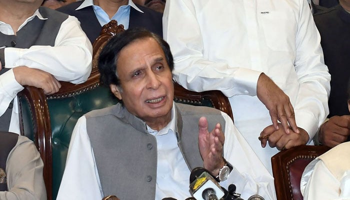 PTI President and former Punjab chief minister Parvez Elahi addressing a press conference. — Online File