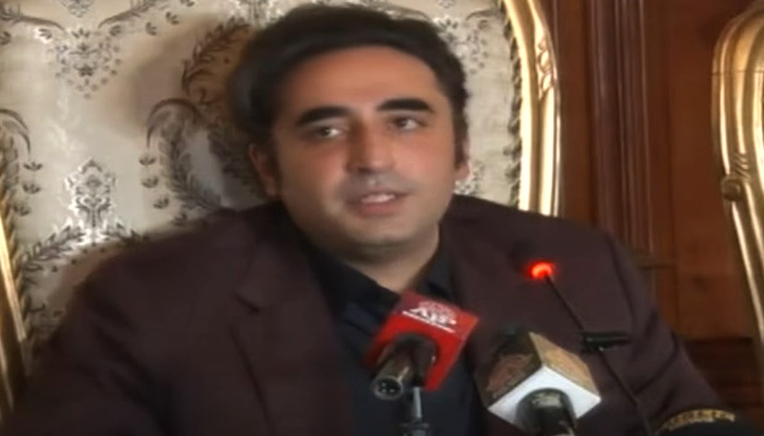 PPP Chairman Bilawal Bhutto-Zardari addresses the press conference in Peshawar on July 8, 2024. — Screenshot via Geo News