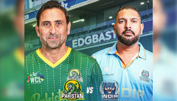 This image shows Pakistan Champions Captain Younis Khan and India Champions Captain Yuvraj Singh on a poster for World Championship of Legends 2024. — Instagram/@wclpakistanchampions