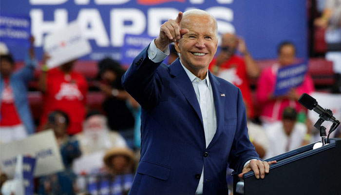 US President Joe Biden reacts to the audience during a campaign stop in Detroit, Michigan, US, July 12, 2024. — Reuters