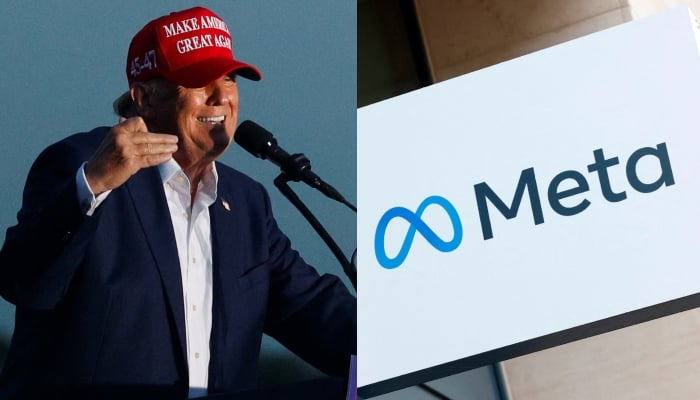 This combination of images shows former US president Donald Trump and a board with the Meta logo. — Reuters/Files