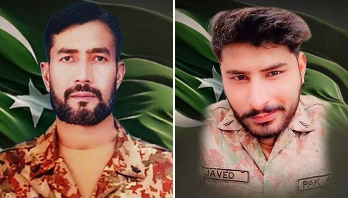 Martyred security forces personnel Naib Subedar Muhammad Farooq (left) and Sepoy Muhammad Javed Iqbal. — ISPR/File