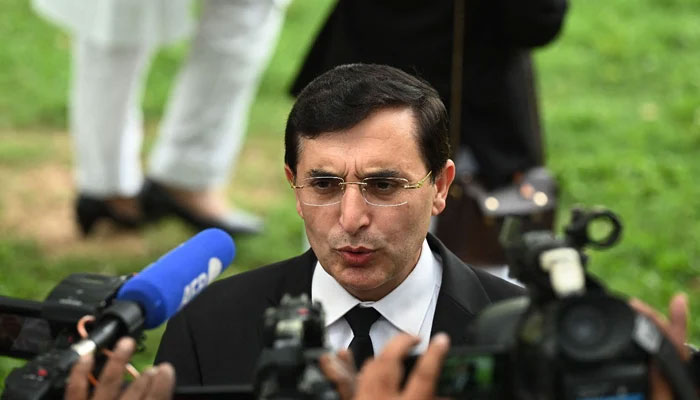 Chairman PTI Gohar Khan talks to the media as he arrives to attend a hearing at the High Court in Islamabad on August 9, 2023. — AFP