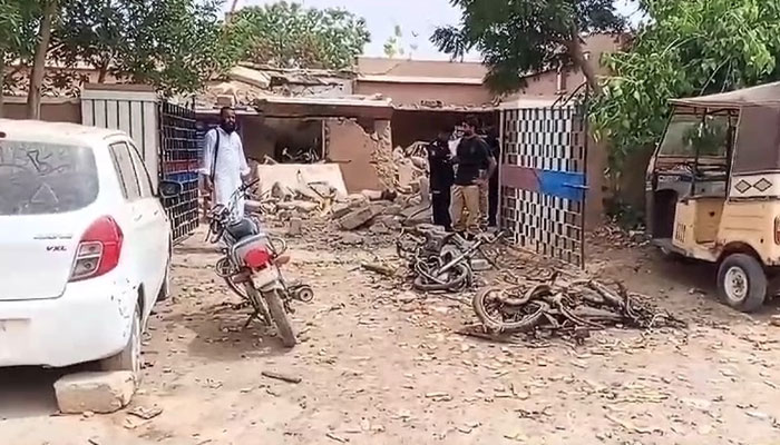 Damage to the Jamshoro Police Station can be seen in this still taken from a video. — Screengrab/Video by author