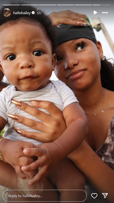 Halle Bailey strikes cute pose with son Halo on Vacation