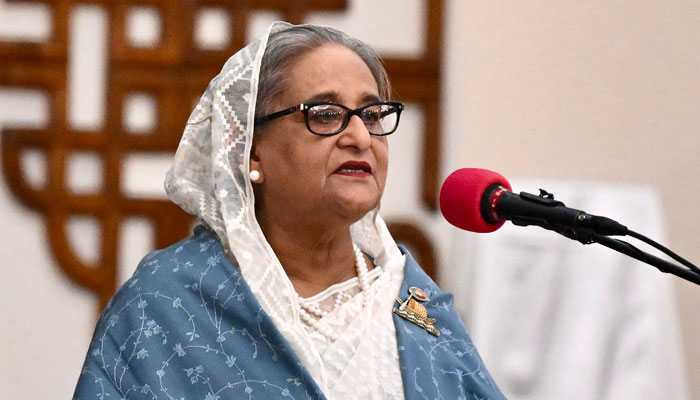 Bangladesh Prime Minister Sheikh Hasina speaks as she is sworn in for a fifth term at the Presidential Palace in Dhaka on January 11, 2024. — AFP