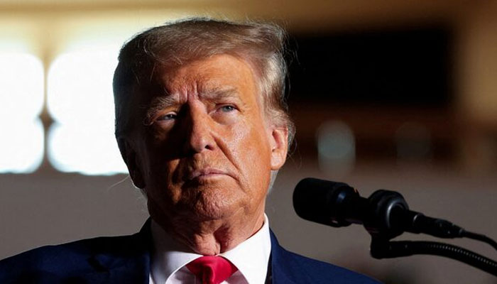 Former US president and Republican presidential candidate Donald Trump reacts as he holds a campaign rally in Erie, Pennsylvania, US, July 29, 2023. — Reuters