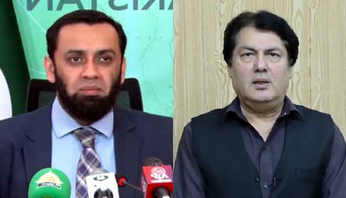 Information Minister Attaullah Tarar (left) and KP Information Adviser Barrister Mohammad Ali Saif. — APP/X/Barrister Saif/Files