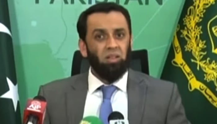 Information Minister Ataullah Tarar addressing the press conference in Islamabad, on July 21, 2024. — Screengrab via Geo News