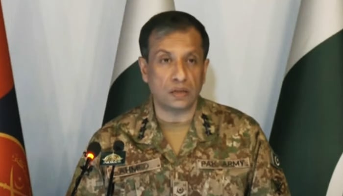 DG ISPR Lieutenant General Ahmed Sharif Chaudhry addressing a press conference in Rawalpindi, on July 22, 2024. — Screengrab/Geo News