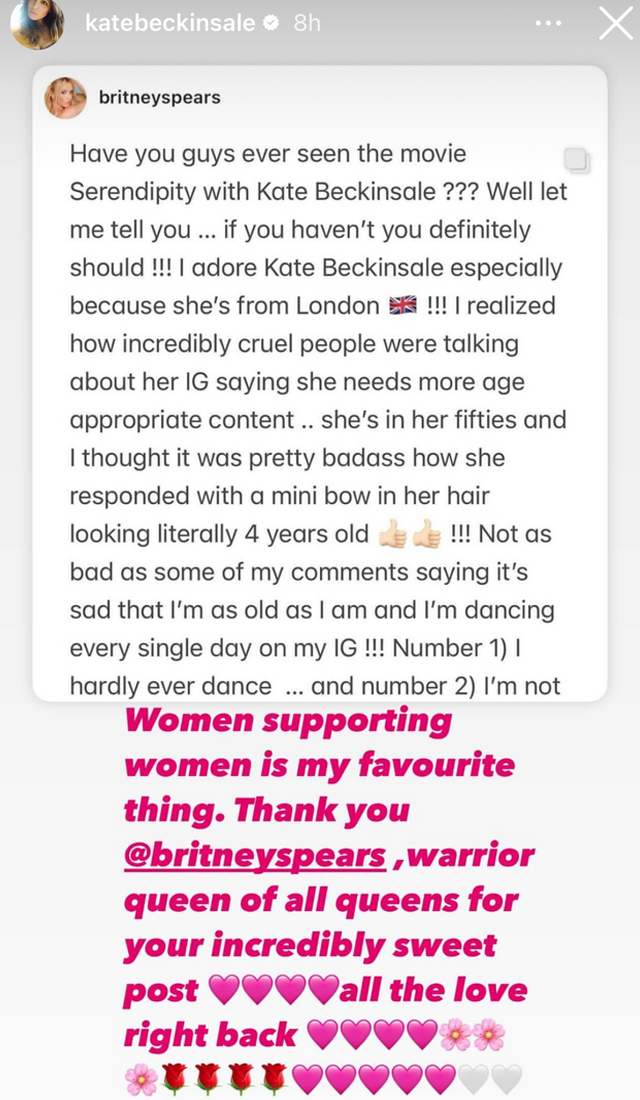 Kate Beckinsale responds to Britney Spears supportive post amid trolls