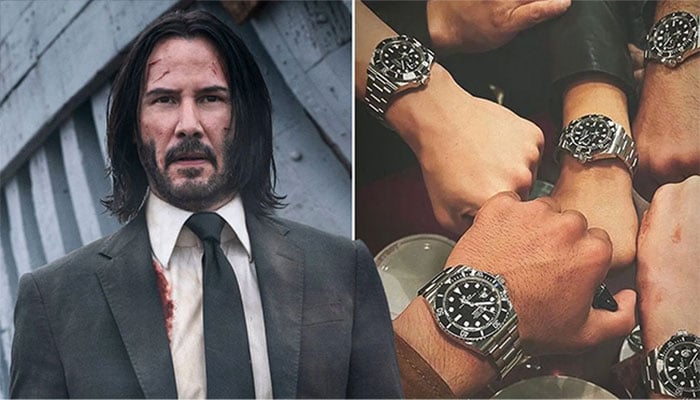 Keanu Reeves presents Rolex timepieces to John Wick stunt team.