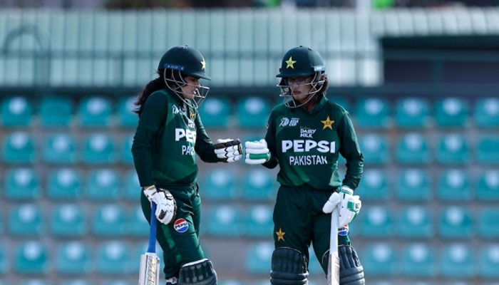 Pakistans opening duo of Gull Feroza (left) and Muneeba Ali chasing 104-run target in a match against the UAE Women at the Rangiri Dambulla International Stadium on July 23, 2024. — x/TheRealPCB