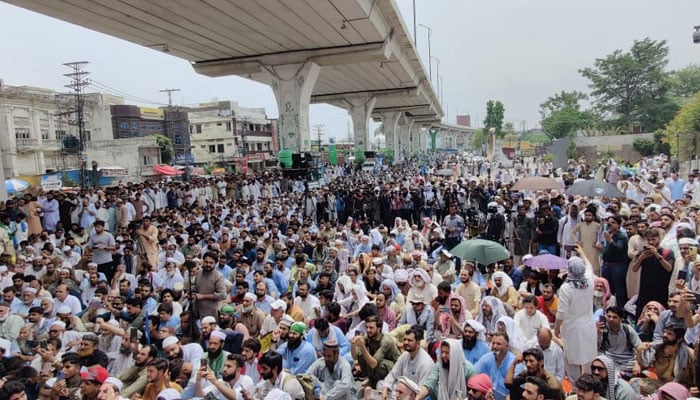 JI workers hold a demonstration in Rawalpindi on July 27, 2024. — Facebook/Jamaat -e- Islami Pakistan