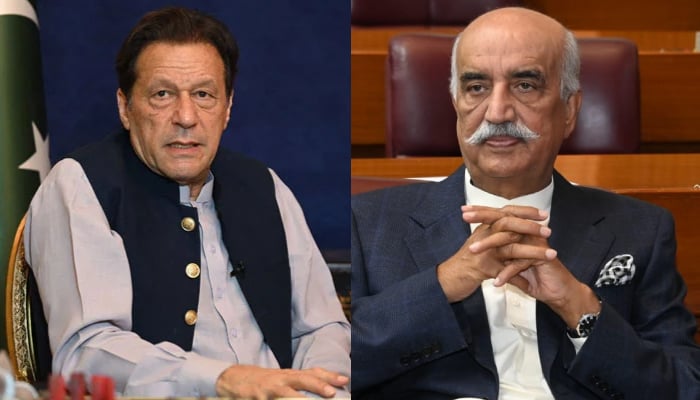 PTI founder Imran Khan (left) and senior PPP leader Khurshid Shah. — AFP/Facebook/Syed Khursheed Ahmed Shah/File