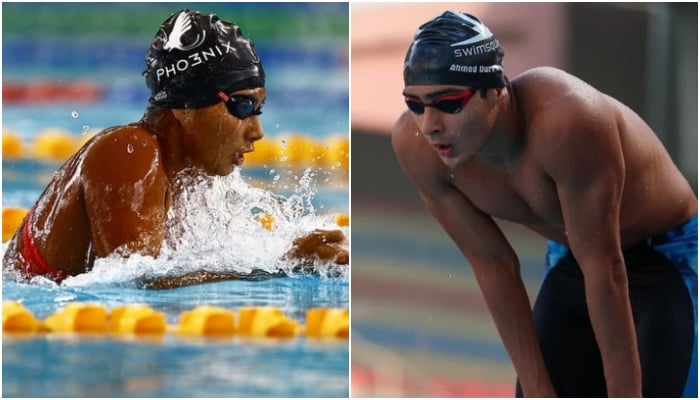 Pakistans swimmers Jehanara Nabi (left) and Ahmed Durrani in this undated photos. — Instagram /@jehanaranabi/@ahmeddurran1