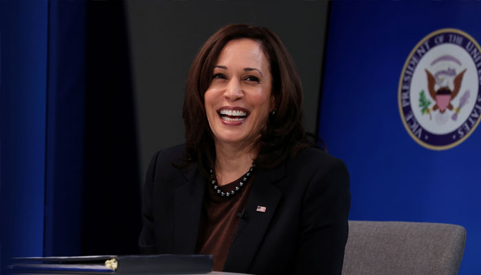 US Vice President Kamala Harris‬ smiles after delivering a keynote address to the House Democratic Caucus virtually on camera from the Eisenhower Executive Office Building at the White House in Washington, US March 2, 2021. — Reuters