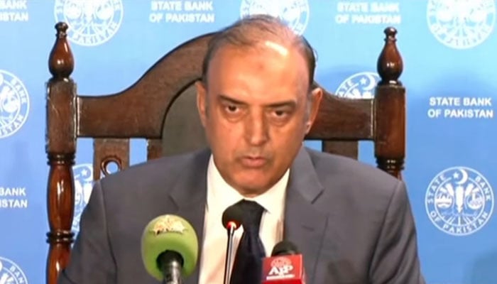 SBP Governor Jameel Ahmad addressing the press conference in Karachi on July 29, 2024. — Screengrab via Geo News