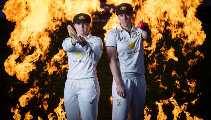 Australia captain Alyssa Healy (left) and vice-captain Tahlia McGrath pose for historic Womens Ashes Day-Night Test Match. — Cricket Australia/File