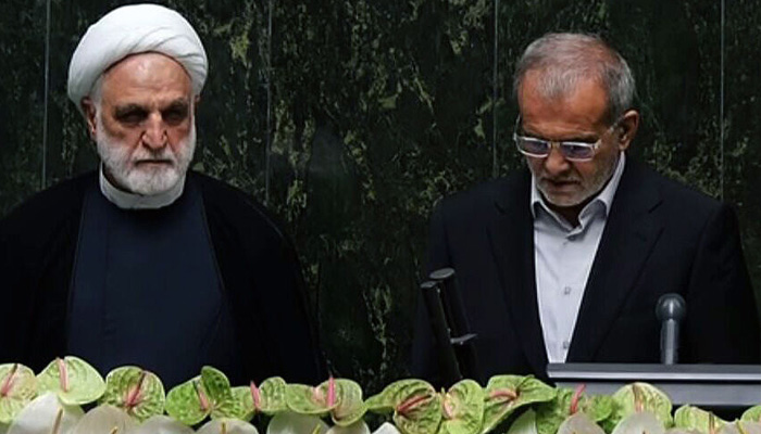 Masoud Pzeshkian takes oath as new Iranian president in the ceremony at Irans parliament on July 30, 2024. — Iranian state news agency IRNA