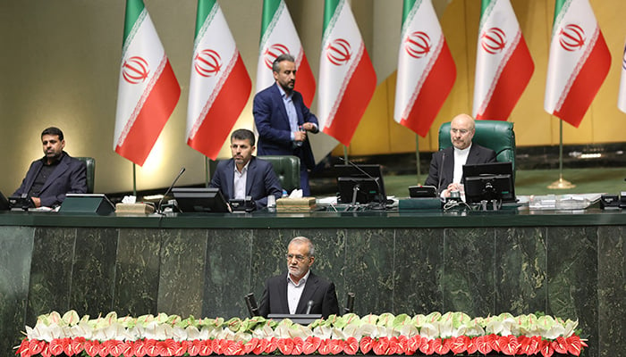 Irans new President Masoud Pezeshkian speaks during his swearing-in ceremony at the parliament in Tehran, Iran, July 30, 2024. — Reuters