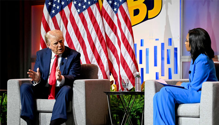 Trump speaks on a panel of the National Association of Black Journalists (NABJ) convention. —Reuters