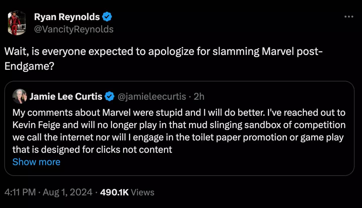 Jamie Lee Curtis issues an apology for throwing shade at Marvel