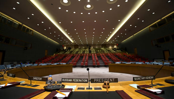 The Security Council chamber is seen from behind the council presidents chair at the United Nations headquarters in New York City, September 18, 2015. — Reuters