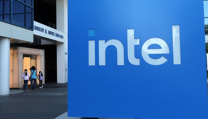 A sign is posted in front of Intel headquarters on August 01, 2024 in Santa Clara, California. Chipmaker Intel is set to lay off thousands of workers as the company tries to recover from an eroding market share. — AFP