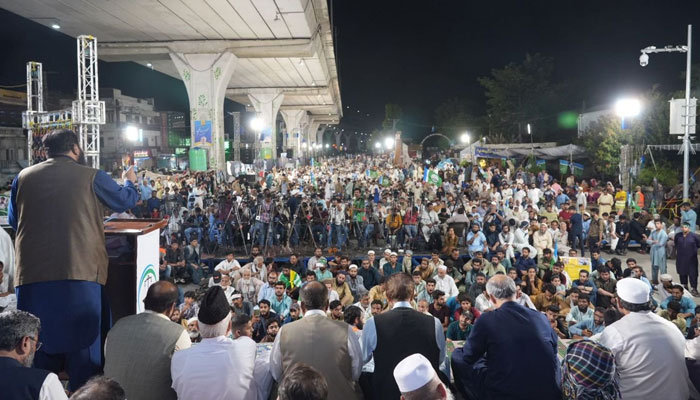 JI workers and supporters continue sit-in in Rawalpindi on August 7, 2024. — X/@JIPOfficial