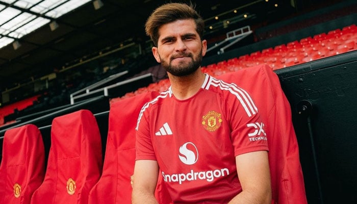 Shaheen Afridi is seen during a photoshoot at the stadium in Old Trafford. — photo provided by reporters