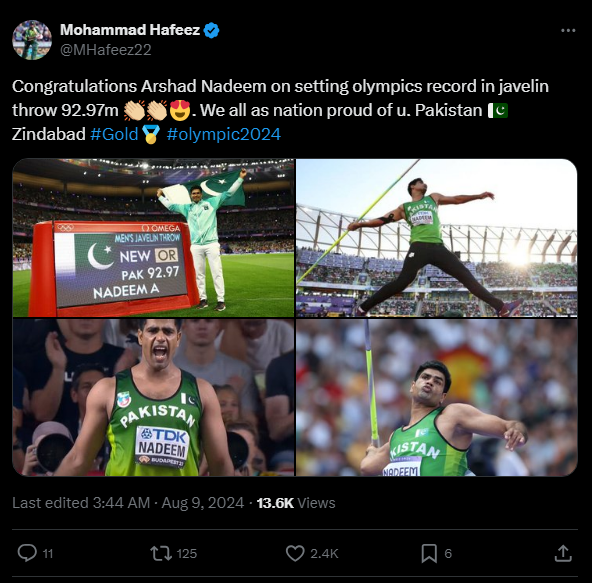 Pakistani sports personalities hail Arshad Nadeem