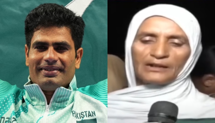 Javelin thrower Arshad Nadeem (left) and his mother. — Reuters/Screengrab via YouTube/Geo News Live