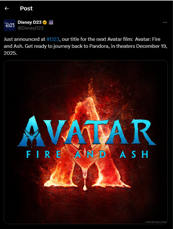 James Cameron reveals official title for Avatar 3: Avatar: Fire and Ash