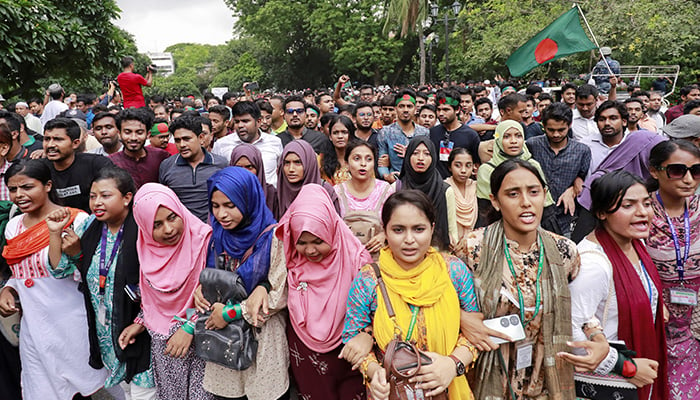 Protesters gather at the High Court premises demanding the resignation of Obaidul Hassan, chief justice of Bangladesh in Dhaka, August 10, 2024. — Reuters