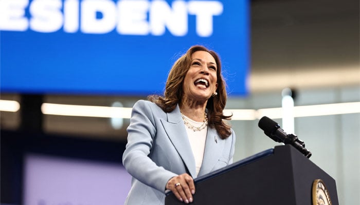 Kamala Harris at a campaign rally. —Reuters